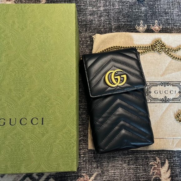 Gucci Handbags - Gucci GG Marmont Vertical Chain Flap Crossbody Matelasse Leather Mini